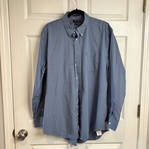 Lands End Blue Check Gingham Long Sleeve Button Up Shirt Size 17.5 -  36 TALL